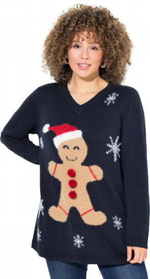 Ulla Popken Gingerbread Man Christmas Sweater Navy - Mikiny & mikiny bez kapucne - 