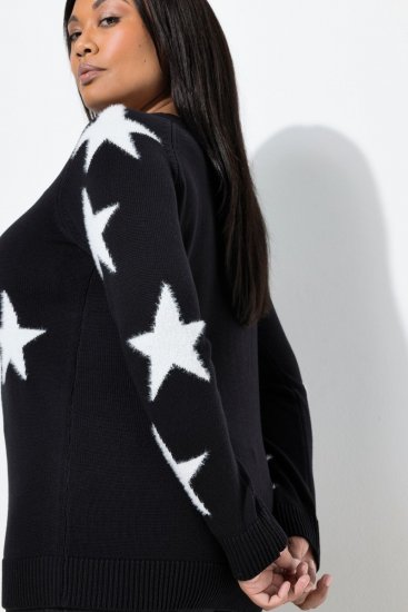 Ulla Popken Glitter Stars Soft Knit Sweater Black - Mikiny & mikiny bez kapucne - Pohodlné mikiny, hoodie a pletené svetre