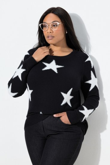 Ulla Popken Glitter Stars Soft Knit Sweater Black - Mikiny & mikiny bez kapucne - Pohodlné mikiny, hoodie a pletené svetre