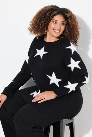 Ulla Popken Glitter Stars Soft Knit Sweater Black - Mikiny & mikiny bez kapucne - Pohodlné mikiny, hoodie a pletené svetre