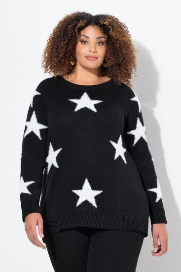 Ulla Popken Glitter Stars Soft Knit Sweater Black - Mikiny & mikiny bez kapucne - Pohodlné mikiny, hoodie a pletené svetre