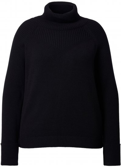 Ulla Popken Turtleneck Sweater with Ribbed Inserts Black - Mikiny & mikiny bez kapucne - 