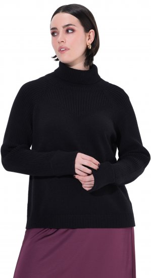 Ulla Popken Turtleneck Sweater with Ribbed Inserts Black - Mikiny & mikiny bez kapucne - 