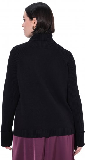 Ulla Popken Turtleneck Sweater with Ribbed Inserts Black - Mikiny & mikiny bez kapucne - 