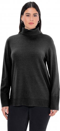 Ulla Popken Turtleneck Ribbed Trim Long Sleeve Sweater Black - Mikiny & mikiny bez kapucne - 