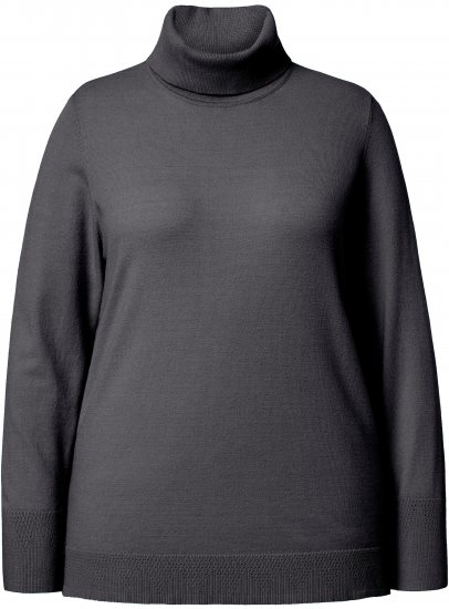 Ulla Popken Turtleneck Ribbed Trim Long Sleeve Sweater Charcoal Grey Melange - Mikiny & mikiny bez kapucne - 
