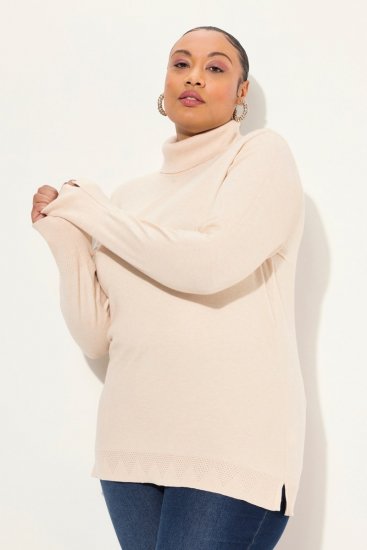 Ulla Popken Turtleneck Ribbed Trim Long Sleeve Sweater Nature Melange - Mikiny & mikiny bez kapucne - Pohodlné mikiny, hoodie a pletené svetre