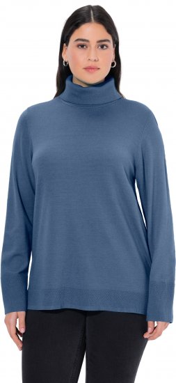 Ulla Popken Turtleneck Ribbed Trim Long Sleeve Sweater Atlantic Blue - Mikiny & mikiny bez kapucne - 