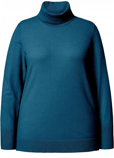 Ulla Popken Turtleneck Ribbed Trim Long Sleeve Sweater Cerulean - Mikiny & mikiny bez kapucne - 