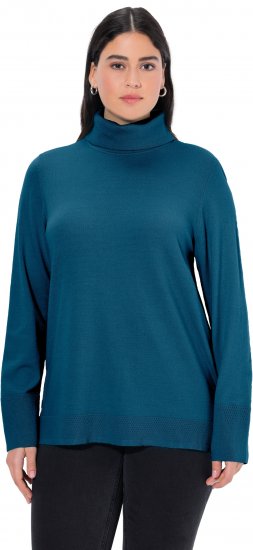 Ulla Popken Turtleneck Ribbed Trim Long Sleeve Sweater Cerulean - Mikiny & mikiny bez kapucne - 
