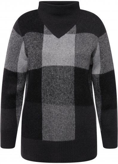 Ulla Popken Grand Check Long Sleeve Sweater Charcoal Grey Melange - Mikiny & mikiny bez kapucne - 