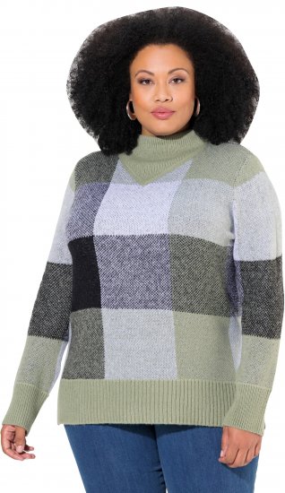 Ulla Popken Grand Check Long Sleeve Sweater Sage Green - Mikiny & mikiny bez kapucne - 
