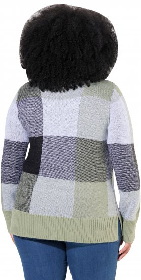 Ulla Popken Grand Check Long Sleeve Sweater Sage Green - Mikiny & mikiny bez kapucne - 