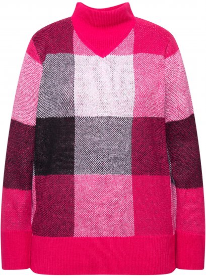 Ulla Popken Grand Check Long Sleeve Sweater Red Pink - Mikiny & mikiny bez kapucne - 