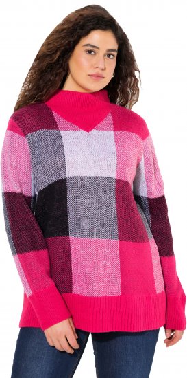 Ulla Popken Grand Check Long Sleeve Sweater Red Pink - Mikiny & mikiny bez kapucne - 