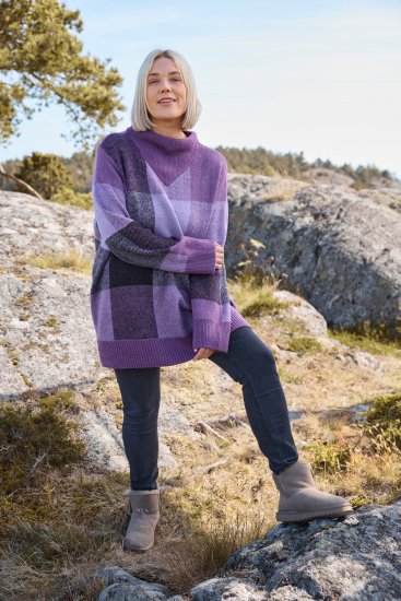 Ulla Popken Grand Check Long Sleeve Sweater Violet - Mikiny & mikiny bez kapucne - 