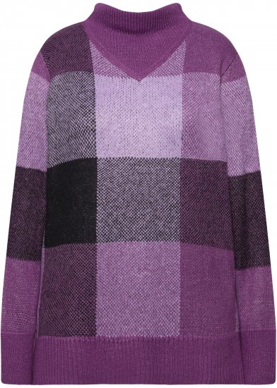 Ulla Popken Grand Check Long Sleeve Sweater Violet - Mikiny & mikiny bez kapucne - 