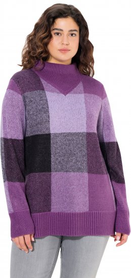 Ulla Popken Grand Check Long Sleeve Sweater Violet - Mikiny & mikiny bez kapucne - 