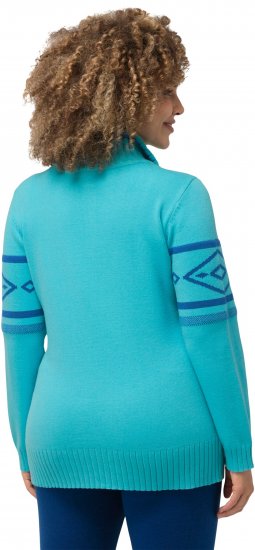Ulla Popken Apres Ski Long Sleeve Troyer Collar Sweater Bright Turquoise - Mikiny & mikiny bez kapucne - 