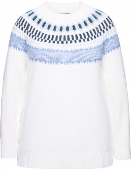 Ulla Popken Norwegian-Inspired Long Sleeve Knit Sweater Snow White - Mikiny & mikiny bez kapucne - 