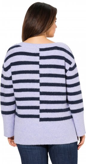 Ulla Popken Split Stripe Long Sleeve V-Neck Sweater Blue Grey - Mikiny & mikiny bez kapucne - 