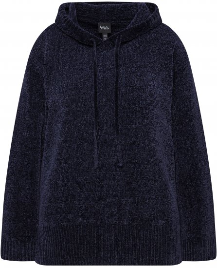 Ulla Popken Chenille Knit Hoodie Navy - Mikiny & mikiny bez kapucne - 