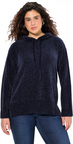 Ulla Popken Chenille Knit Hoodie Navy - Mikiny & mikiny bez kapucne - 