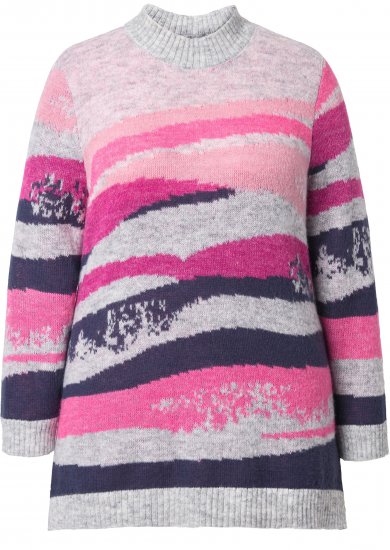 Ulla Popken Landscape Stripe Sweater Light Grey Melange - Mikiny & mikiny bez kapucne - 