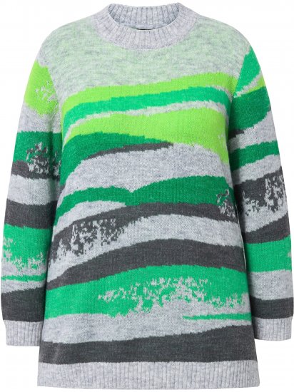 Ulla Popken Landscape Stripe Sweater Moss Green - Mikiny & mikiny bez kapucne - 