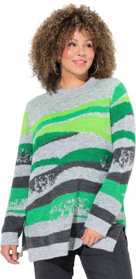 Ulla Popken Landscape Stripe Sweater Moss Green - Mikiny & mikiny bez kapucne - 