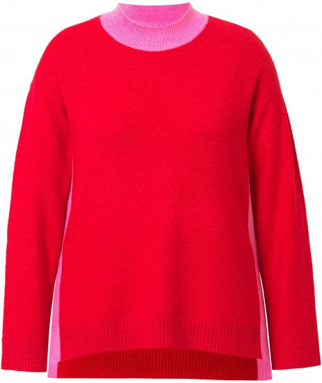 Ulla Popken Color Block Long Sleeve Sweater Lychee - Mikiny & mikiny bez kapucne - 