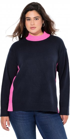 Ulla Popken Color Block Long Sleeve Sweater Ink Blue - Mikiny & mikiny bez kapucne - 