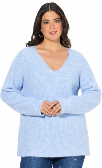 Ulla Popken Long Sleeve V-Neck Ribbed Knit Sweater Light Blue - Mikiny & mikiny bez kapucne - 