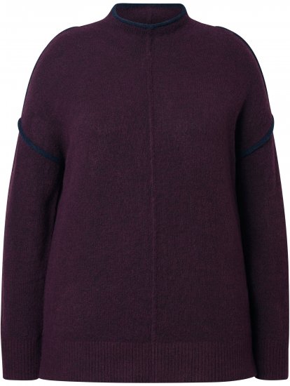 Ulla Popken Contrast Trim Long Sleeve Sweater Dark Ruby - Mikiny & mikiny bez kapucne - 