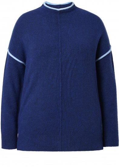 Ulla Popken Contrast Trim Long Sleeve Sweater Dark Blue - Mikiny & mikiny bez kapucne - 