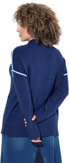 Ulla Popken Contrast Trim Long Sleeve Sweater Dark Blue - Mikiny & mikiny bez kapucne - 