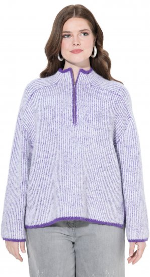 Ulla Popken Striped Knit Long Sleeve Troyer Collar Sweater Purple - Mikiny & mikiny bez kapucne - 