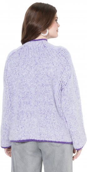 Ulla Popken Striped Knit Long Sleeve Troyer Collar Sweater Purple - Mikiny & mikiny bez kapucne - 