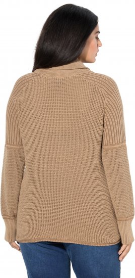 Ulla Popken Two-Tone Mixed Knit Troyer Collar Sweater Caramel - Mikiny & mikiny bez kapucne - 