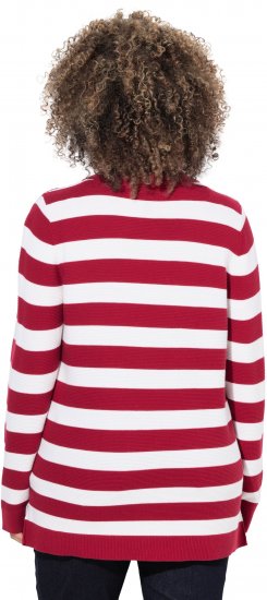Ulla Popken Striped Polo Collar Long Sleeve Sweater Ruby Red - Mikiny & mikiny bez kapucne - 