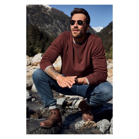 JP1880 Classic Round Neck Long Sleeve Sweater Brick Brown - Mikiny & mikiny bez kapucne - Mikiny & Mikiny s Kapucňou 2XL-12XL