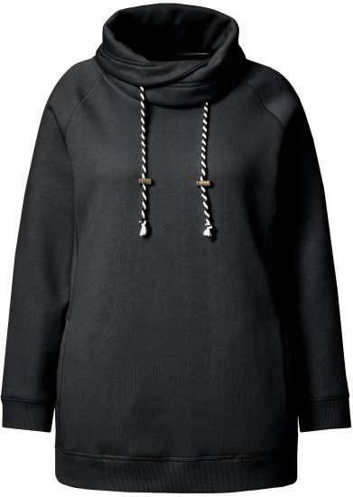 Ulla Popken Drawstring Collar Long Sleeve Sweatshirt Black - Mikiny & mikiny bez kapucne - 