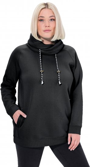 Ulla Popken Drawstring Collar Long Sleeve Sweatshirt Black - Mikiny & mikiny bez kapucne - 