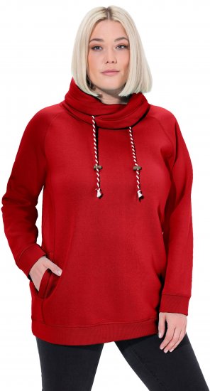 Ulla Popken Drawstring Collar Long Sleeve Sweatshirt Salsa Red - Mikiny & mikiny bez kapucne - 