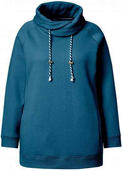 Ulla Popken Drawstring Collar Long Sleeve Sweatshirt Cerulean - Mikiny & mikiny bez kapucne - 