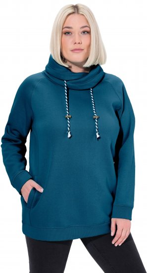 Ulla Popken Drawstring Collar Long Sleeve Sweatshirt Cerulean - Mikiny & mikiny bez kapucne - 