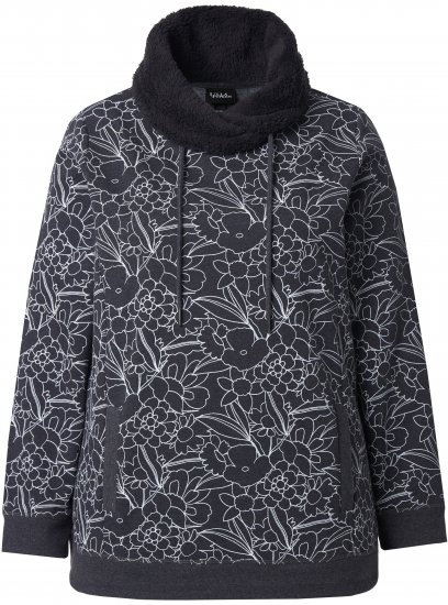 Ulla Popken Teddy Collar Printed Sweatshirt Black - Mikiny & mikiny bez kapucne - 