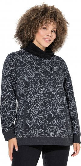 Ulla Popken Teddy Collar Printed Sweatshirt Black - Mikiny & mikiny bez kapucne - 