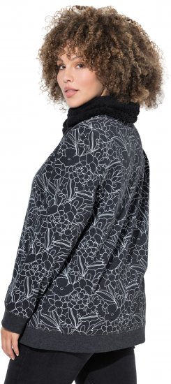 Ulla Popken Teddy Collar Printed Sweatshirt Black - Mikiny & mikiny bez kapucne - 