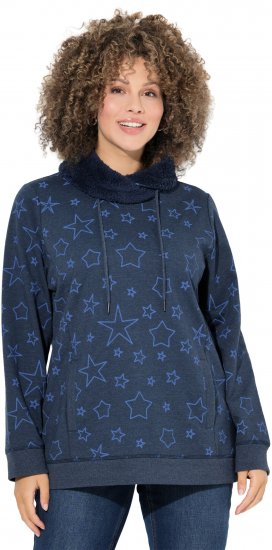Ulla Popken Teddy Collar Printed Sweatshirt Navy - Mikiny & mikiny bez kapucne - 